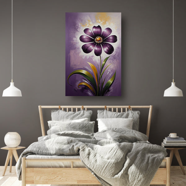 Paarse Bloem Impressie op Moderne Achtergrond canvas