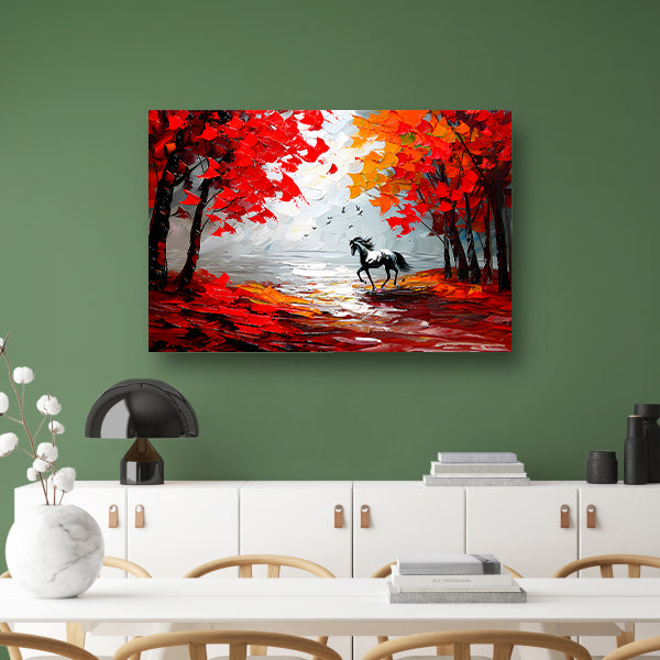 Galopperend paard in kleurrijk herfstbos canvas