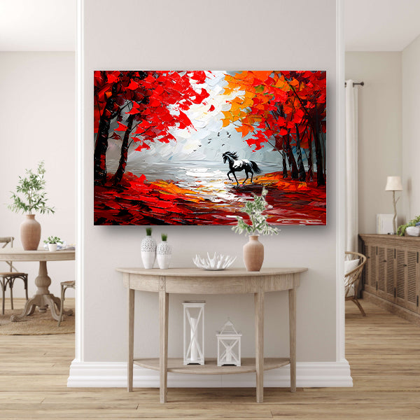 Galopperend paard in kleurrijk herfstbos canvas