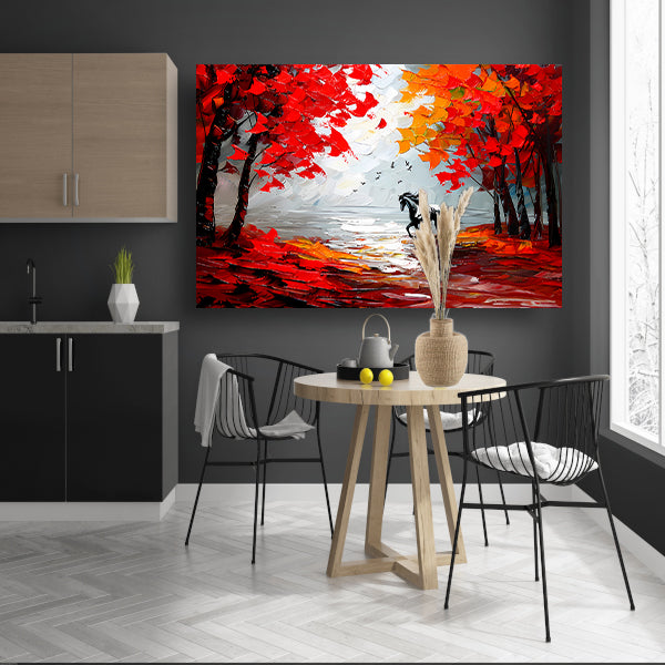 Galopperend paard in kleurrijk herfstbos canvas