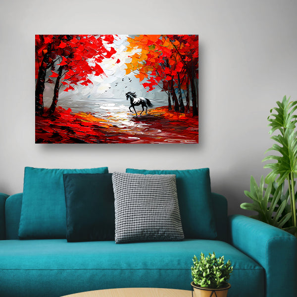 Galopperend paard in kleurrijk herfstbos canvas