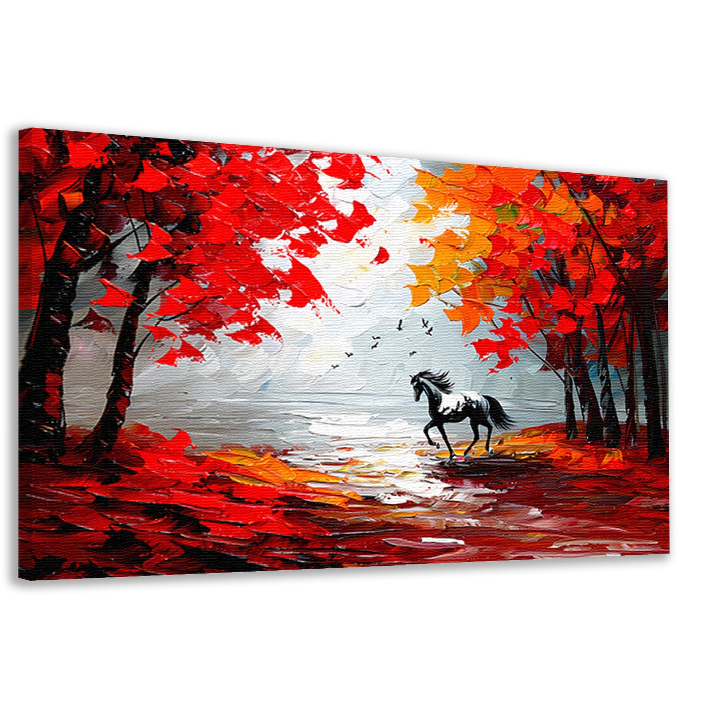 Galopperend paard in kleurrijk herfstbos canvas