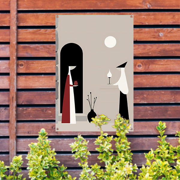 Twee Vrouwen in Minimalistisch Stijl tuinposter