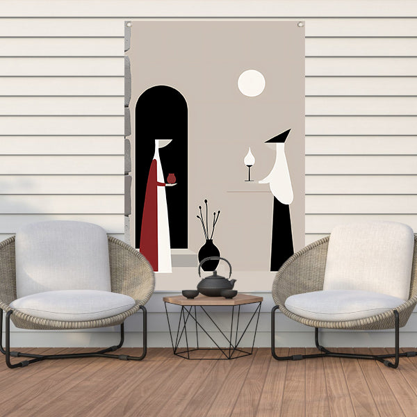 Twee Vrouwen in Minimalistisch Stijl tuinposter