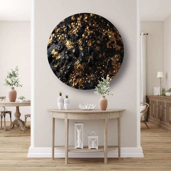 Zwarte Textuur en Gouden Glitters Kunstwerk forex muurcirkel