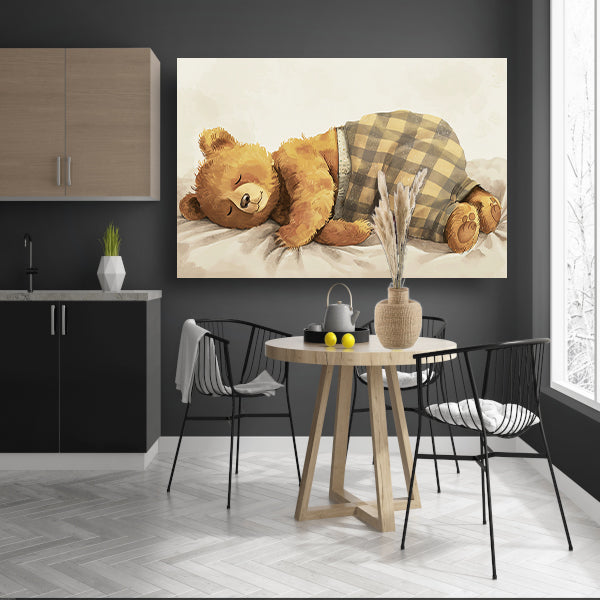 Slapende beer onder geruite deken poster