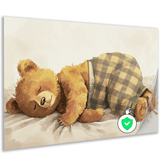 Slapende beer onder geruite deken poster