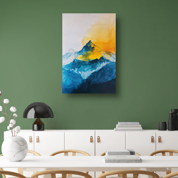 Abstracte aquarel van bergen en zon poster