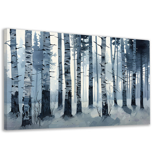 Mystiek berkenbos gehuld in ochtendmist canvas