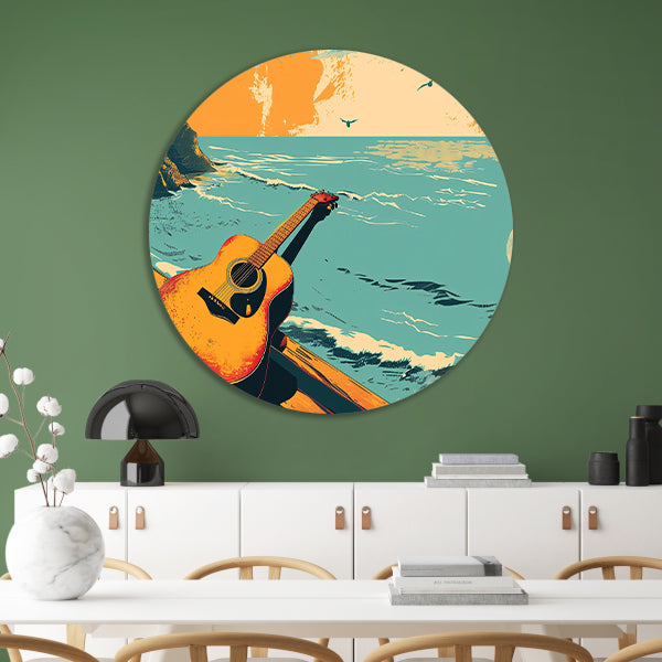 Gitaar aan de kust bij zonsondergang forex muurcirkel