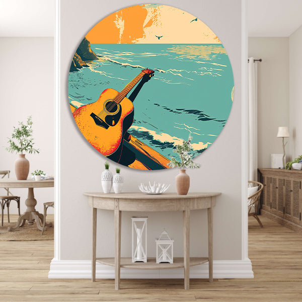 Gitaar aan de kust bij zonsondergang forex muurcirkel