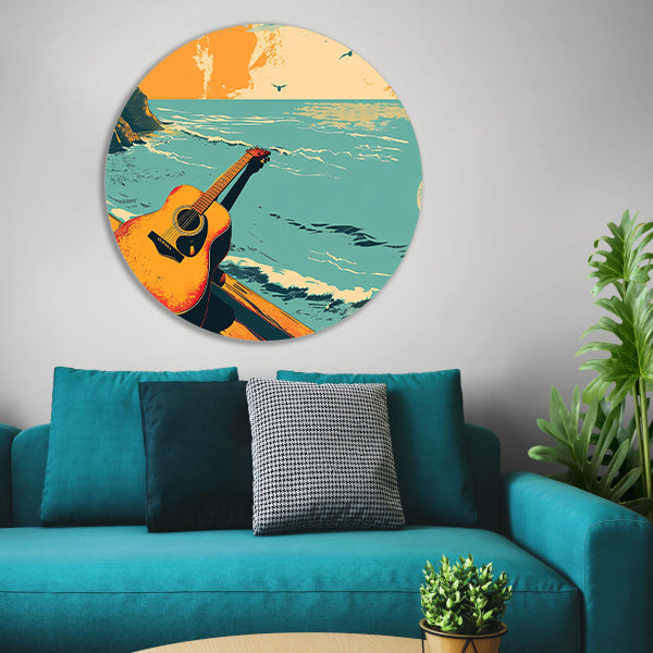 Gitaar aan de kust bij zonsondergang forex muurcirkel