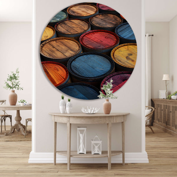 Abstract compositie met Kleurrijk vaten forex muurcirkel
