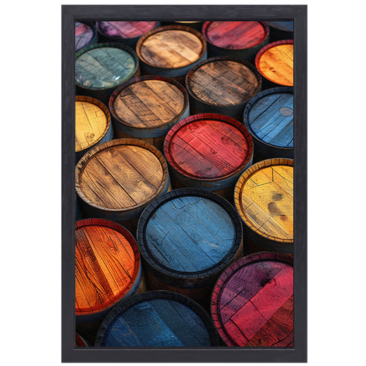 Abstract compositie met Kleurrijk vaten canvas met baklijst