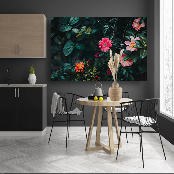 Kleurrijke Bloemen in Groen Gebladerte canvas