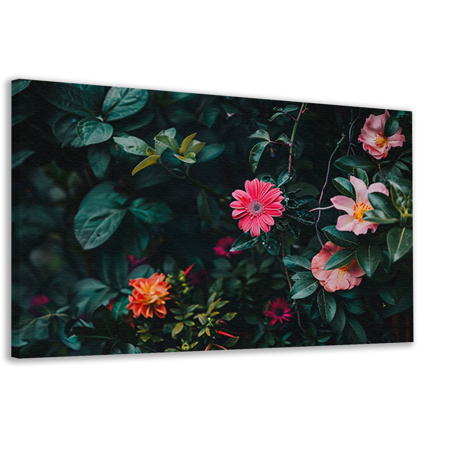 Kleurrijke Bloemen in Groen Gebladerte canvas