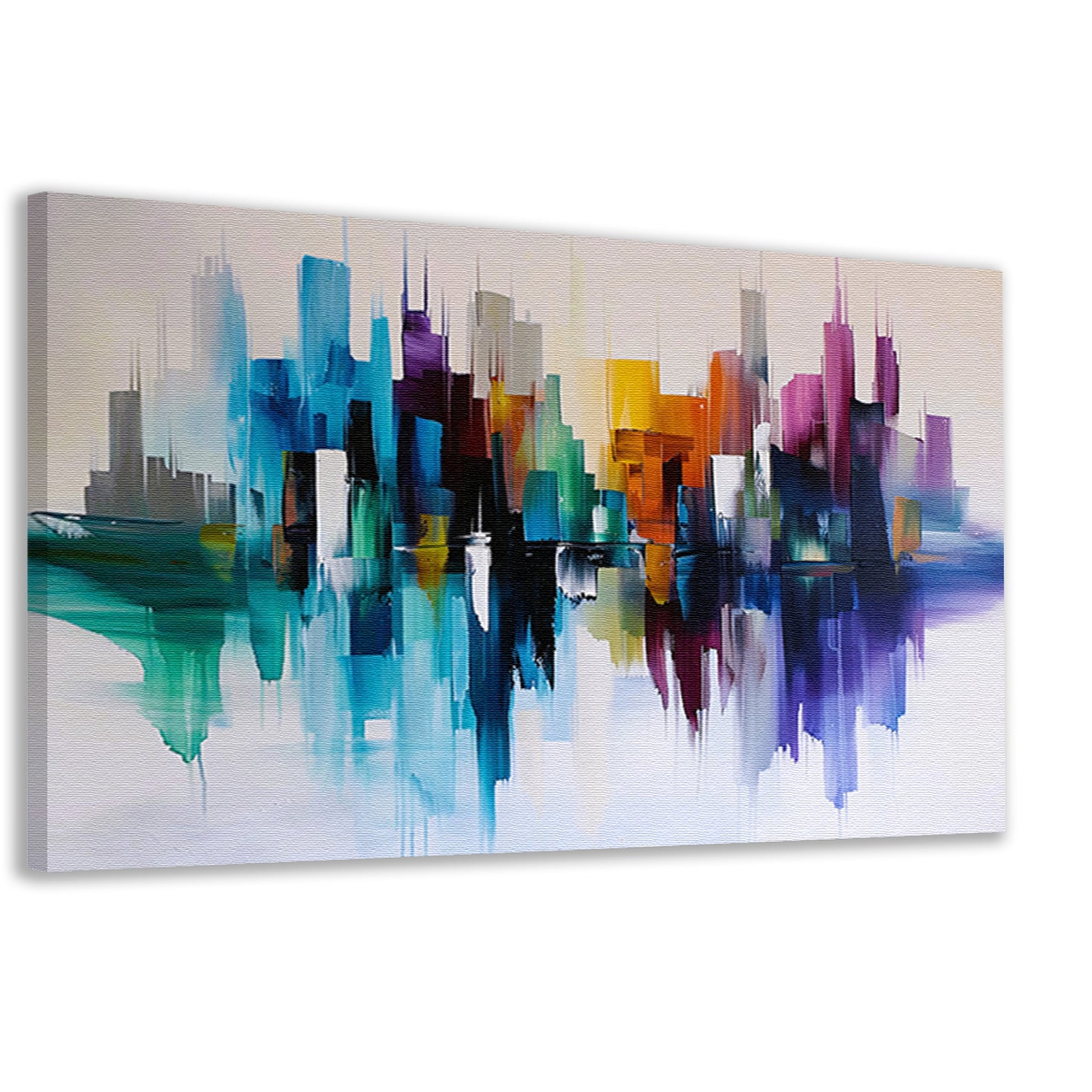 Kleurrijke abstracte skyline met reflecties canvas
