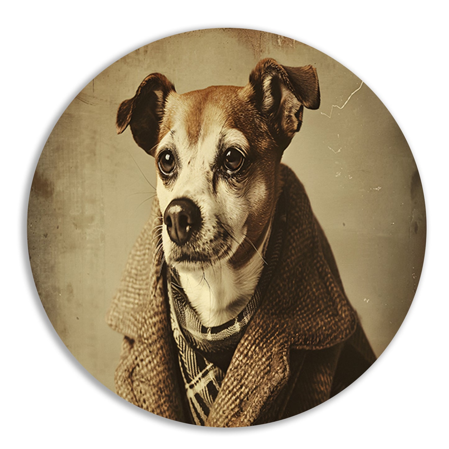 Nostalgische Hond in Vintage Kleding aluminium muurcirkel