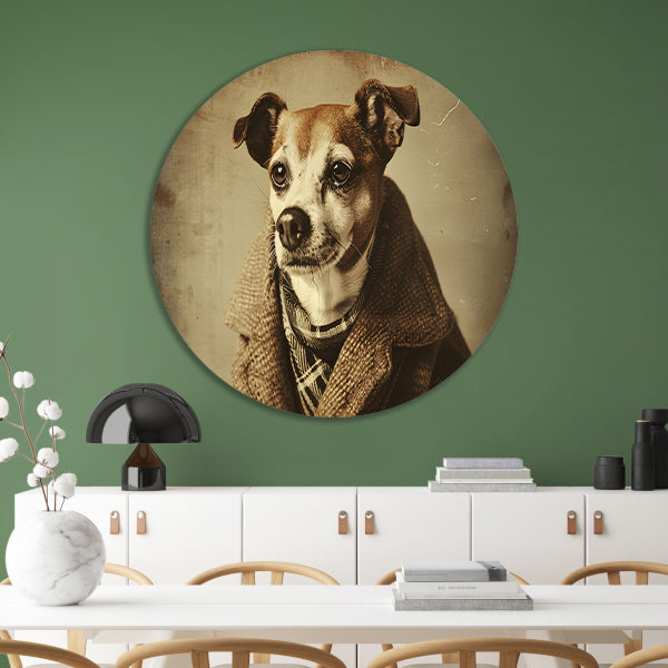 Nostalgische Hond in Vintage Kleding aluminium muurcirkel