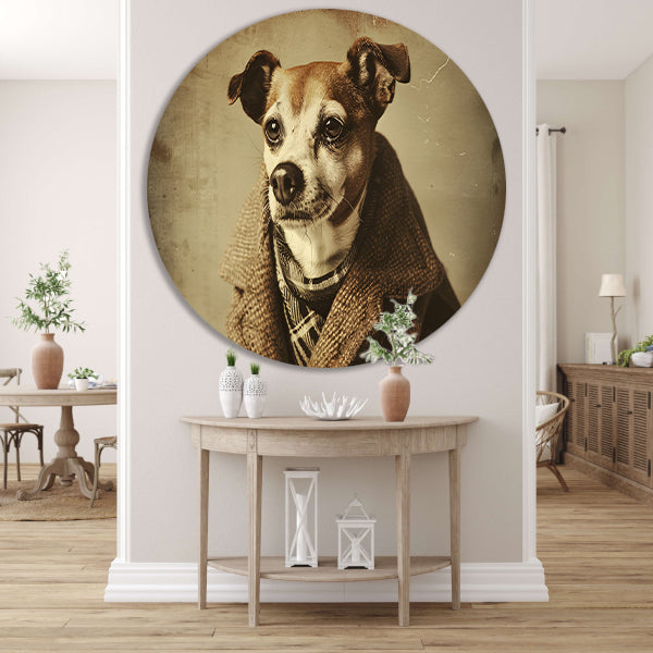 Nostalgische Hond in Vintage Kleding aluminium muurcirkel