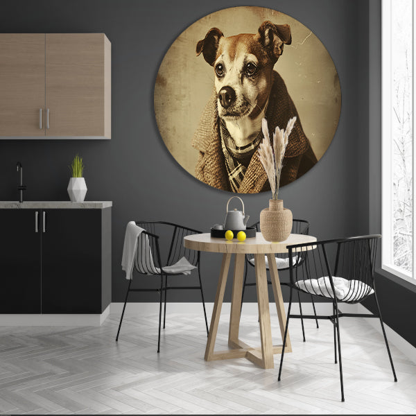 Nostalgische Hond in Vintage Kleding aluminium muurcirkel