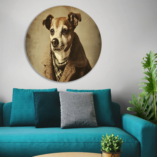 Nostalgische Hond in Vintage Kleding aluminium muurcirkel
