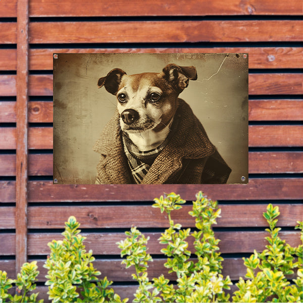 Nostalgische Hond in Vintage Kleding tuinposter