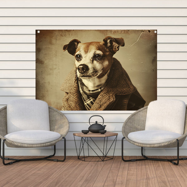 Nostalgische Hond in Vintage Kleding tuinposter