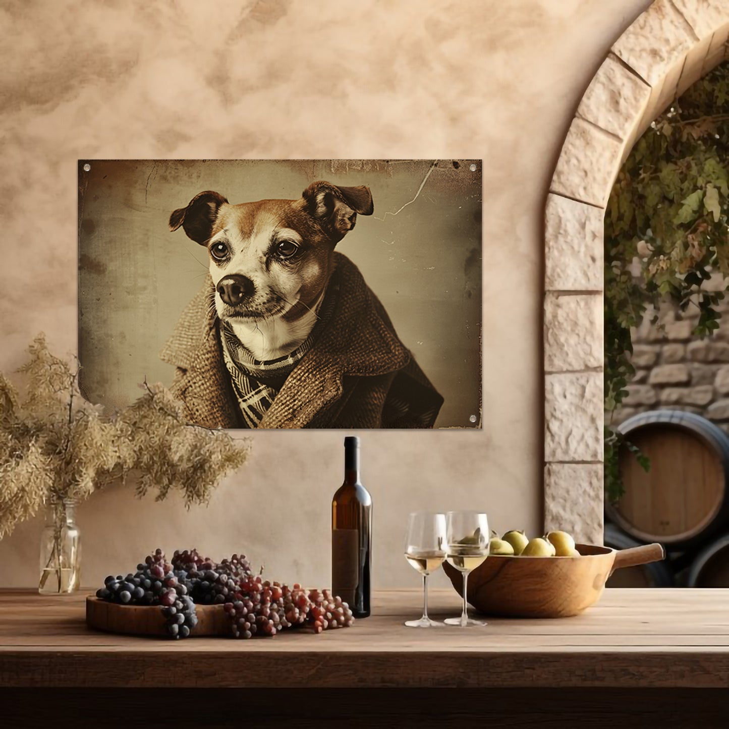 Nostalgische Hond in Vintage Kleding tuinposter