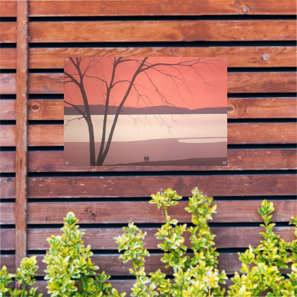 Minimalistisch landschap met meer tuinposter