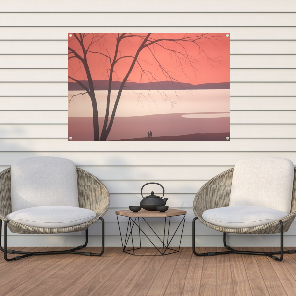 Minimalistisch landschap met meer tuinposter