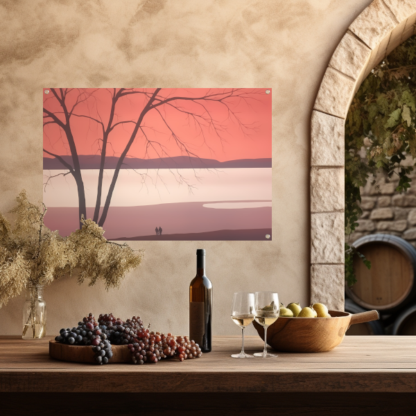Minimalistisch landschap met meer tuinposter