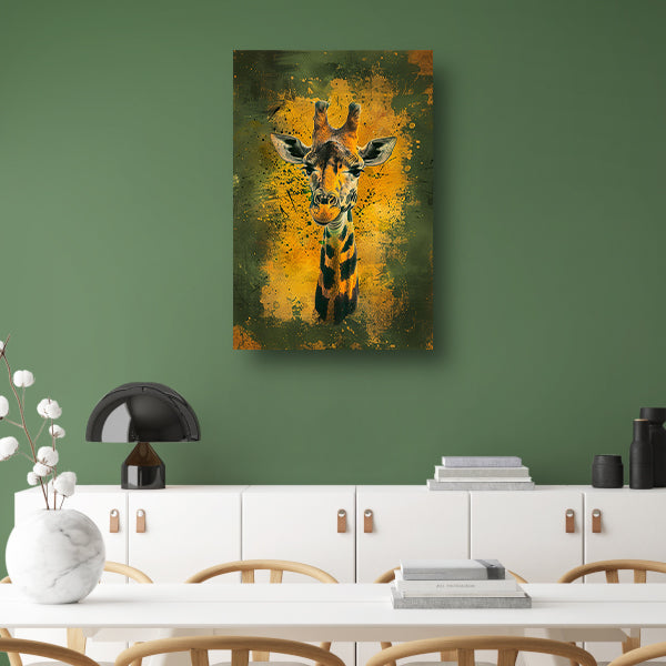 Kleurrijk giraffeportret met dynamische achtergrond canvas
