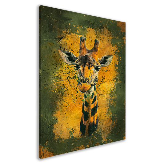 Kleurrijk giraffeportret met dynamische achtergrond canvas