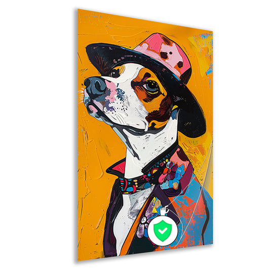 Kleurrijk Pop Art Hond in Hoed poster