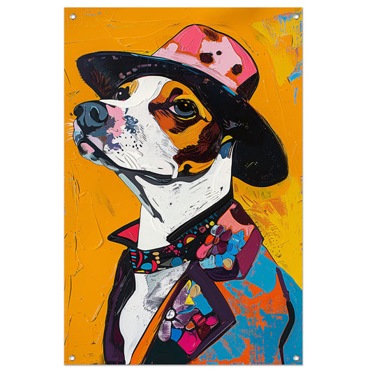 Kleurrijk Pop Art Hond in Hoed tuinposter