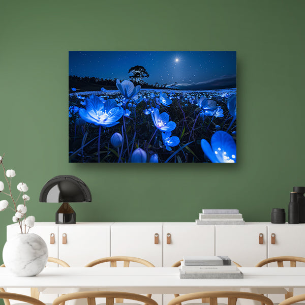 Bioluminescente bloemen in een sterrenhemel canvas
