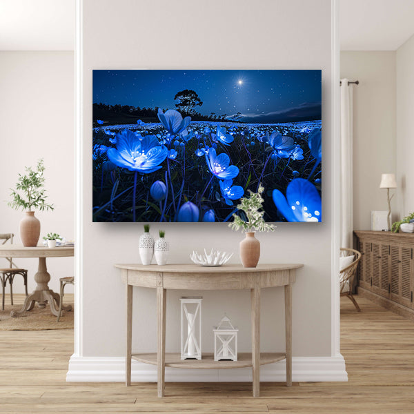 Bioluminescente bloemen in een sterrenhemel canvas