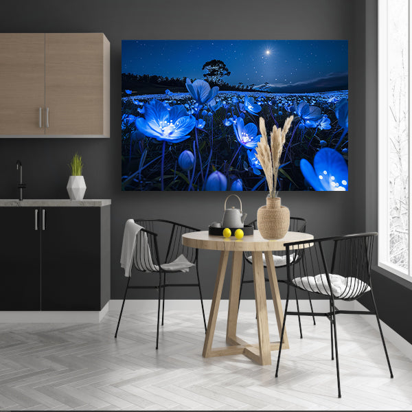 Bioluminescente bloemen in een sterrenhemel canvas