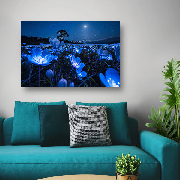 Bioluminescente bloemen in een sterrenhemel canvas