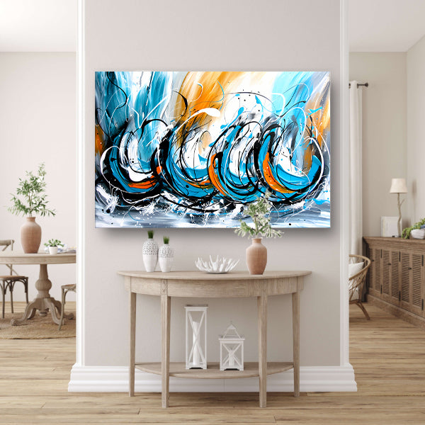 Dynamisch abstract schilderij met kleurcontrast poster