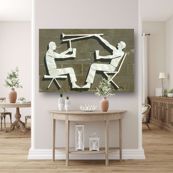 Spelende Trombonist en Relate Toeschouwer poster