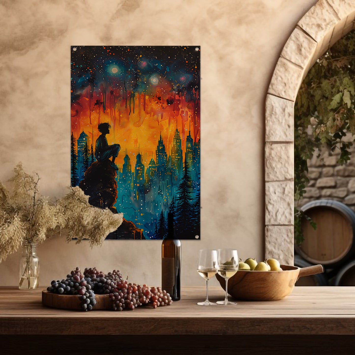 Sterrennacht boven Provençaals dorp tuinposter