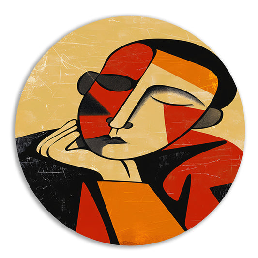Abstract Geometrisch Portret in Kleur aluminium muurcirkel