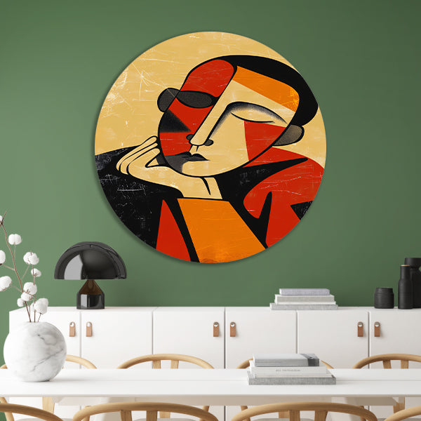 Abstract Geometrisch Portret in Kleur aluminium muurcirkel