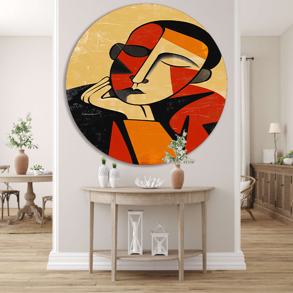 Abstract Geometrisch Portret in Kleur aluminium muurcirkel