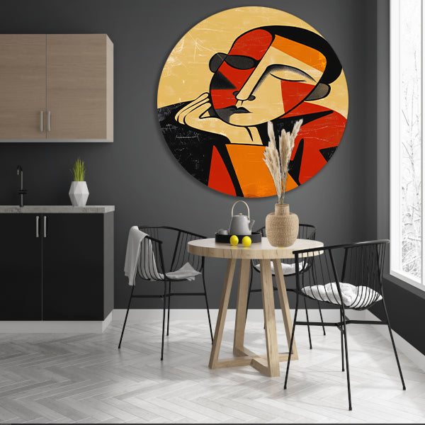 Abstract Geometrisch Portret in Kleur aluminium muurcirkel