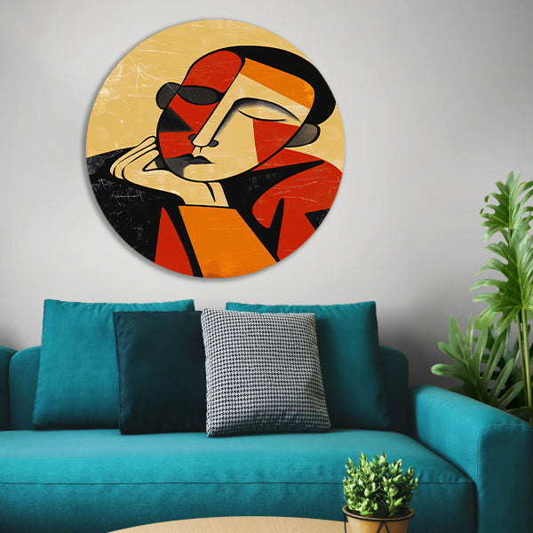 Abstract Geometrisch Portret in Kleur aluminium muurcirkel