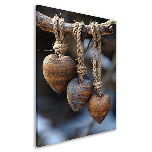 Houten Harten Aan Rustiek Touw Gehangen canvas