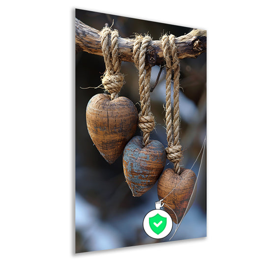 Houten Harten Aan Rustiek Touw Gehangen poster